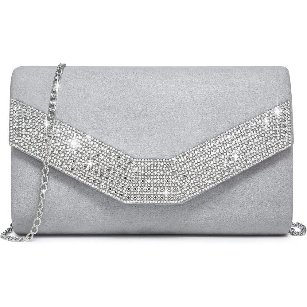 Women's 1-Rhinestone Grey  Evening Bags Formal Party Clutches for Wedding